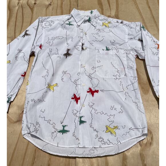 PAUL SMITH Plane Design Button Down Front Long Sleeve Shirt Men's White SIZE OS - Picture 2 of 4